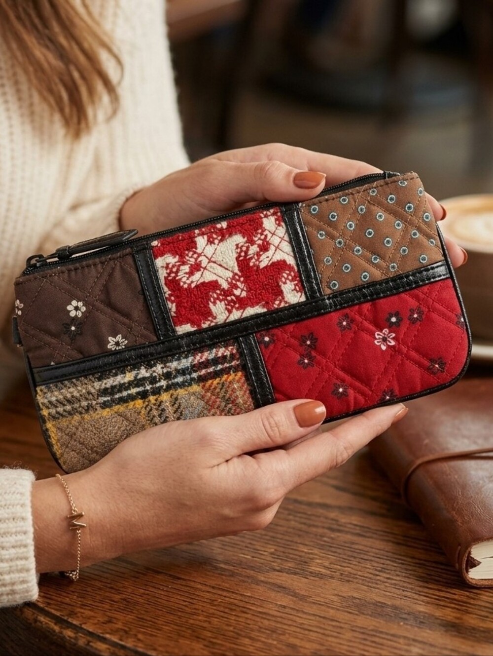 Vera Bradley Patchwork Tweed Quilted Cotton Wristlet Clutch Wallet Bag EUC